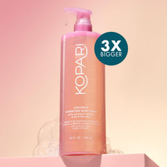 Kopari Jumbo Coconut Hydrating Body Wash in shower scene with rich lather