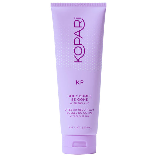 Kopari KP Body Bumps Exfoliator bottle enhances skin texture for smoother results.