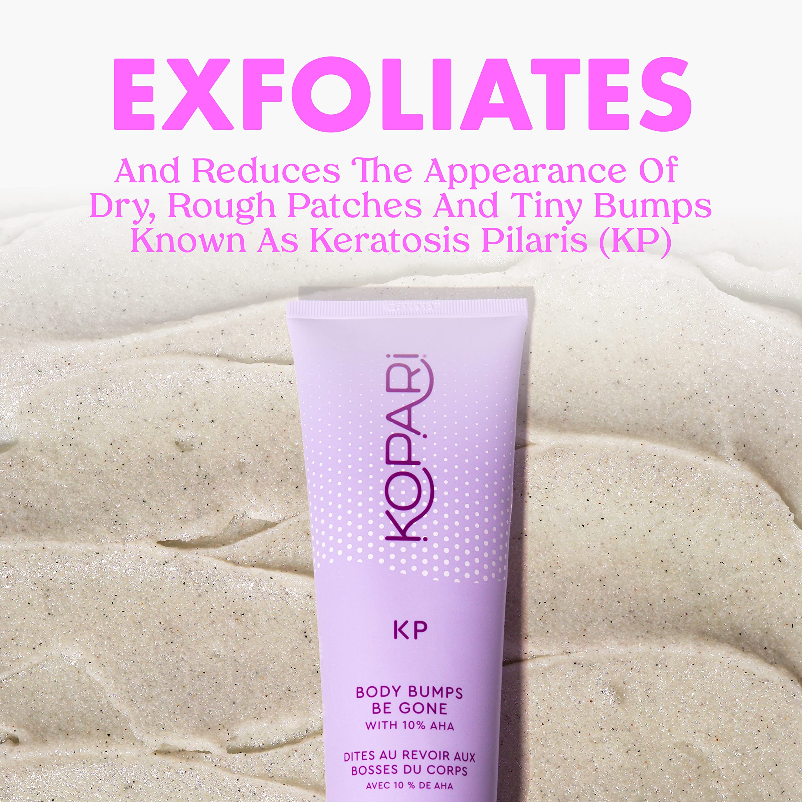 Kopari KP Body Bumps Exfoliator pour demonstrates easy application and even distribution.