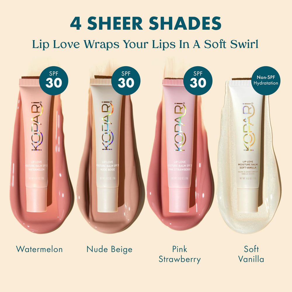 Kopari Lip Love balm on lips demonstrates smooth application and instant moisture