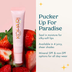 Kopari Lip Love delivers a non-sticky, weightless finish with pink tint.