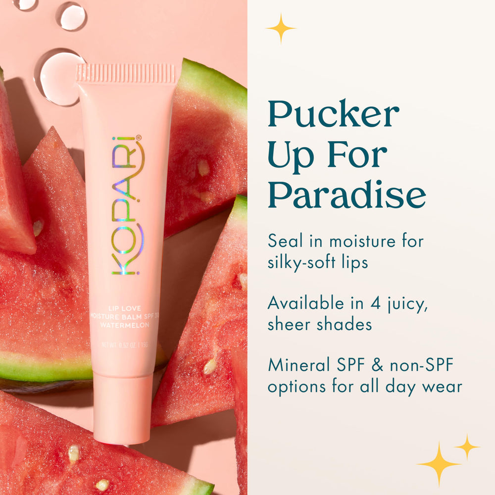 Kopari Lip Love Moisture Balm with squalane and hyaluronic acid on lips
