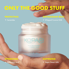 Kopari Moisture Whipped Ceramide Cream being applied demonstrates smoothing, hydrating routine