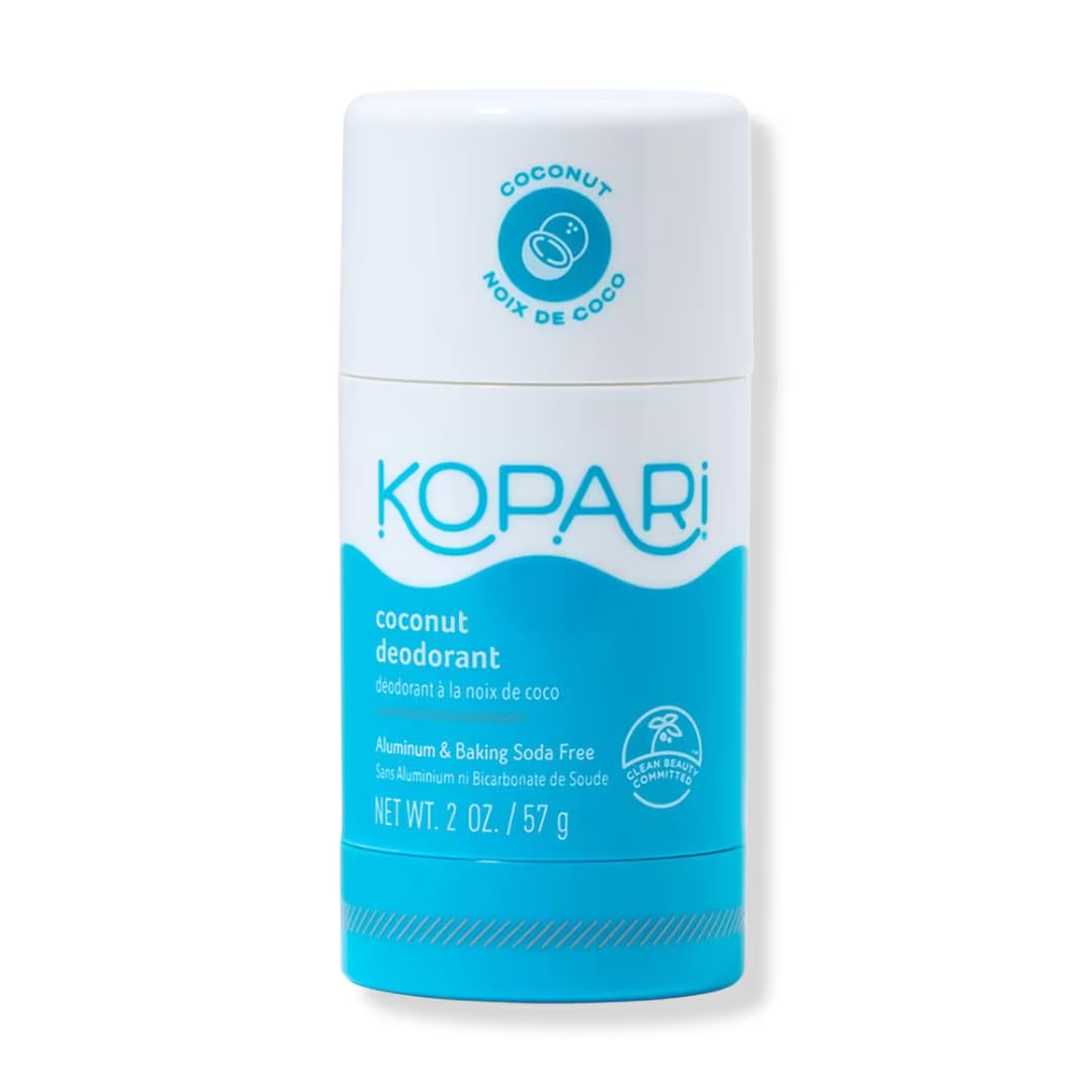 Kopari original coconut deodorant bottle shows aluminum-free protection.