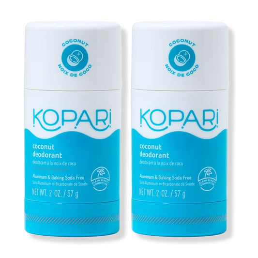 Kopari Original Coconut Deodorant pack front with aluminum-free design for all-day freshness.