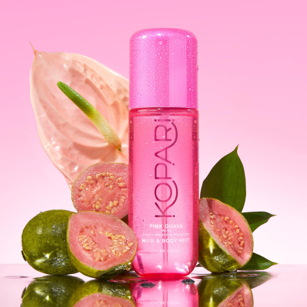 Kopari Pink Guava used on hair and skin, refreshing, non-greasy spray.