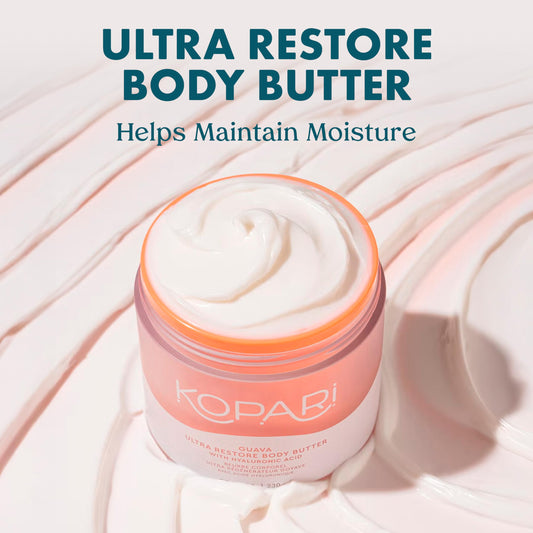 Close-up of Kopari Ultra Restore Cream texture highlighting light moisture