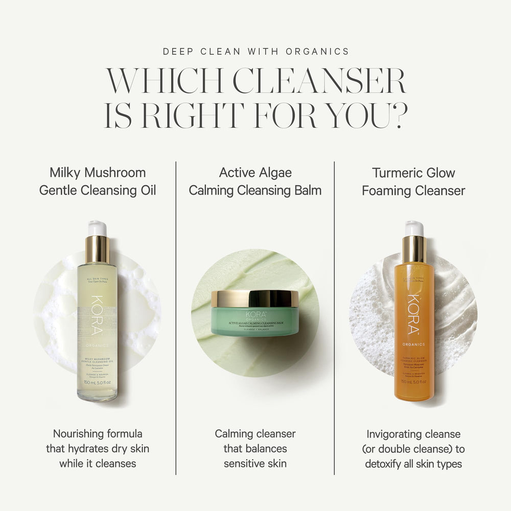 KORA Organics Active Algae bottle pour showcases travel-size convenience for skincare on the go.