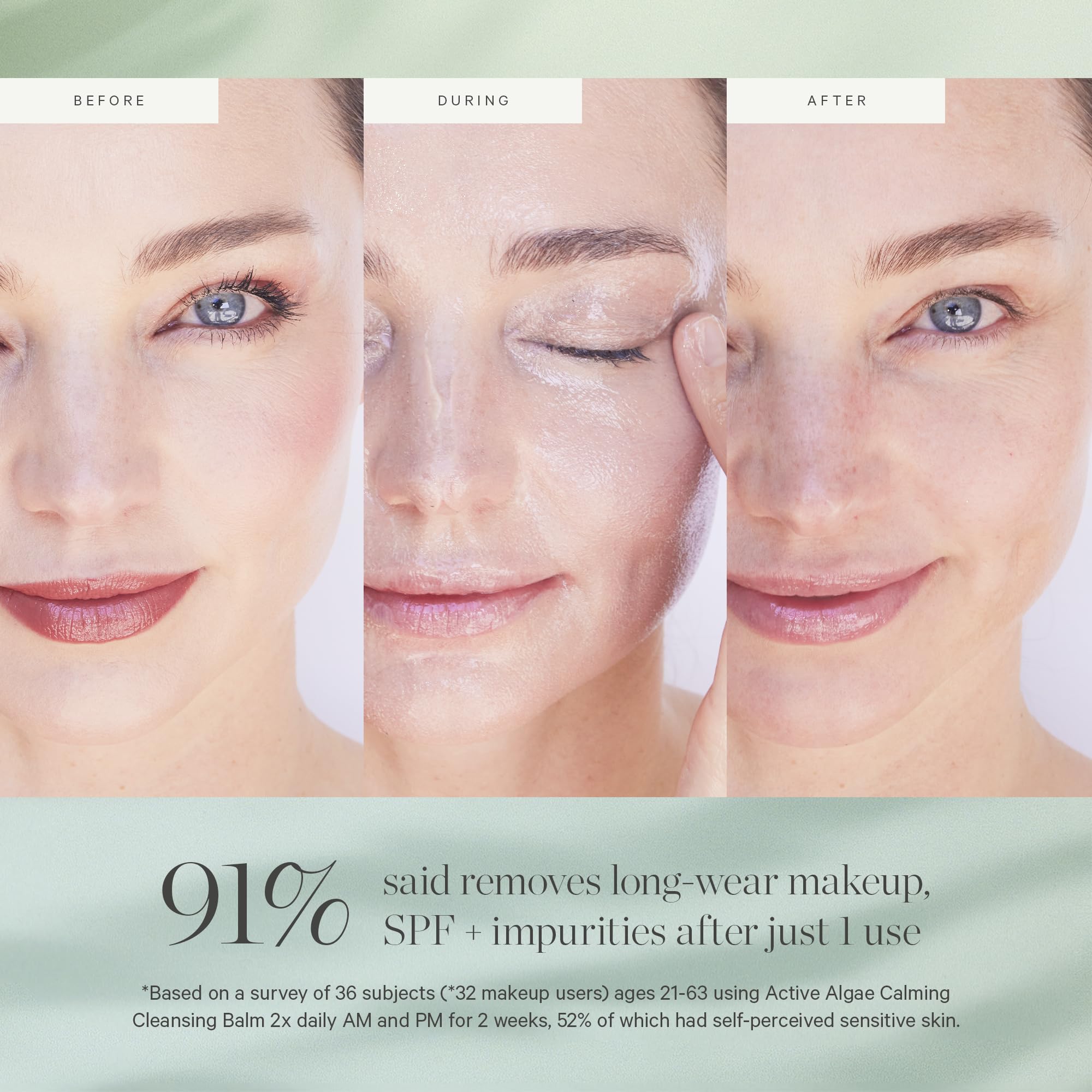 KORA Organics Active Algae Calming Cleansing Balm spatula application illustrates easy cleansing ritual.