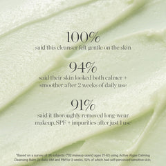 KORA Organics Active Algae Calming Cleansing Balm texture spread demonstrates melting makeup removal and gentleness.