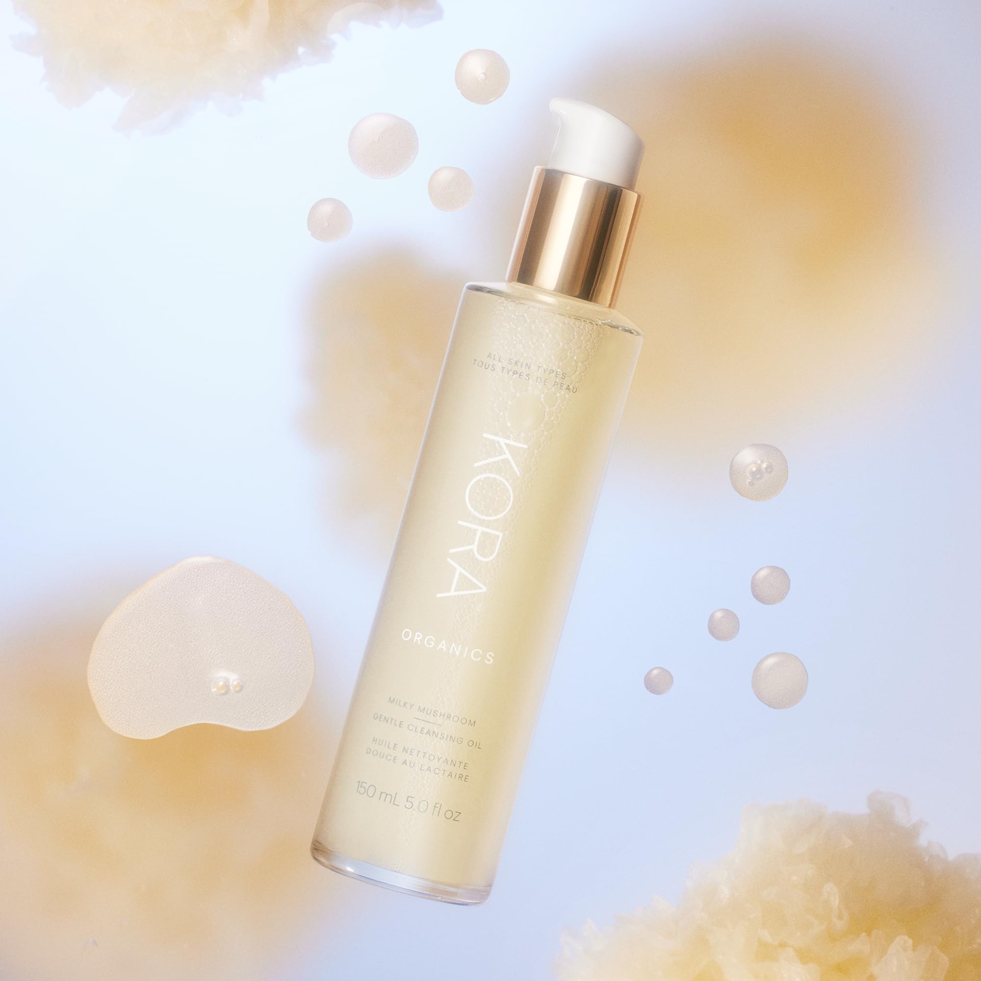 KORA Organics Milky Mushroom Oil Cleanser massage on damp skin with 3–5 pumps