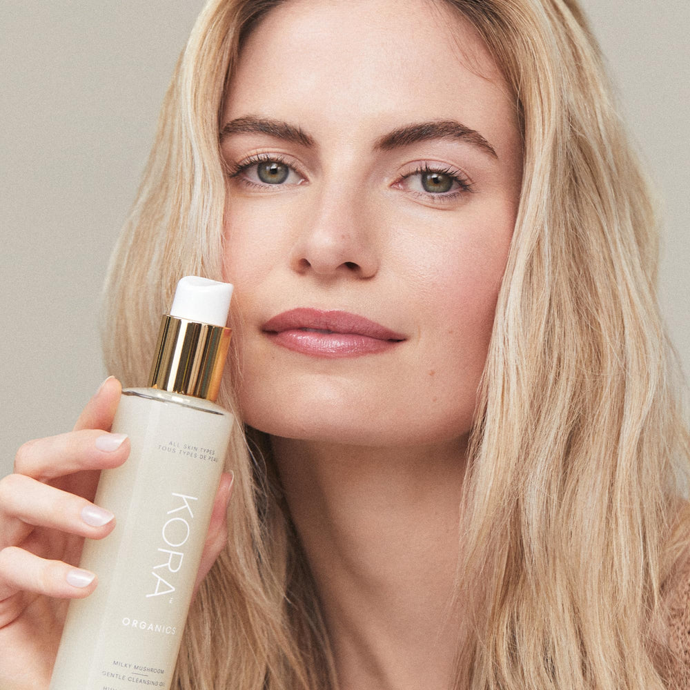 KORA Organics Milky Mushroom Oil Cleanser ingredient close-up with organic oils