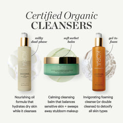 Creamy KORA Organics Turmeric Glow Foaming Cleanser texture shown during a refreshing cleanse.