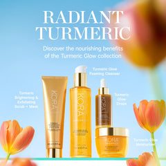 Close-up of the KORA Organics Turmeric Glow Foaming Cleanser pump dispensing a gentle foam.