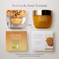 KORA Organics Turmeric Glow Moisturizer jar closeup showing creamy texture.