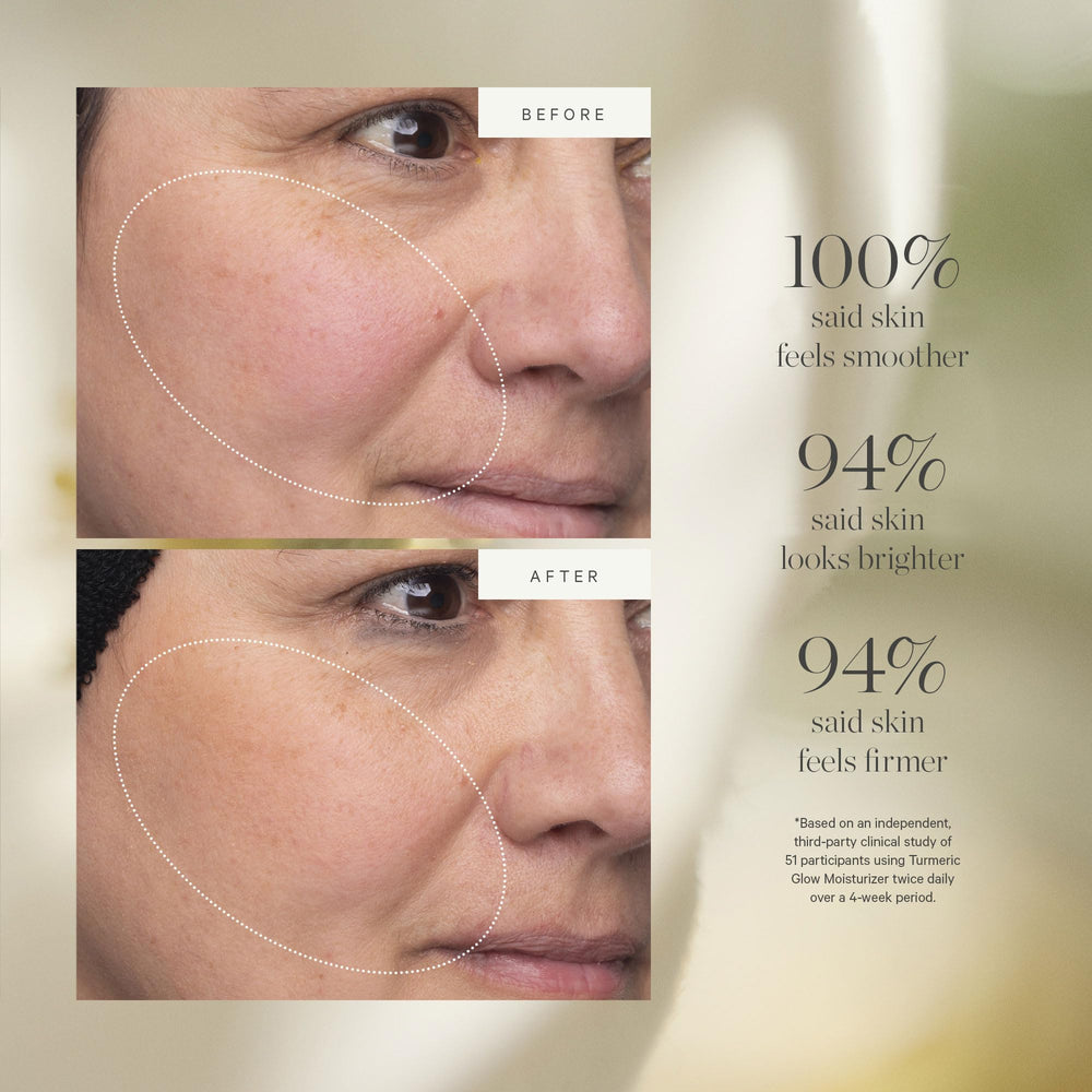 KORA Organics Turmeric Glow Moisturizer label detail with natural ingredients.