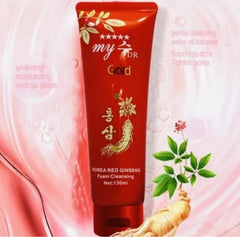 Korean Red Ginseng Foam Cleansing face massage illustrates soothing cleansing action.
