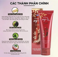 Korean Red Ginseng Foam Cleansing rinse image suggests thorough rinse for clean skin.