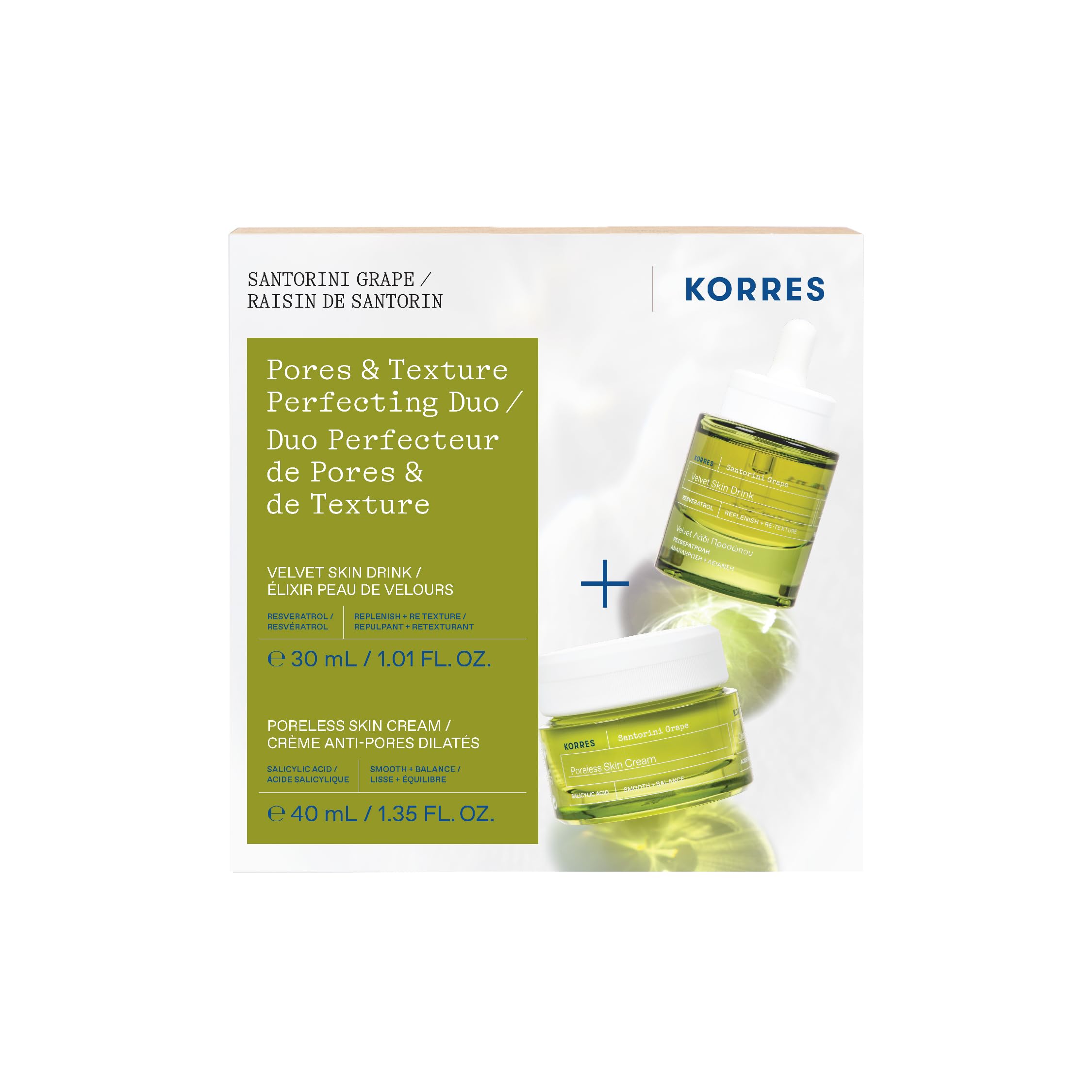 KORRES Santorini Grape Velvet Skin Drink bottle for lightweight hydration and glow.