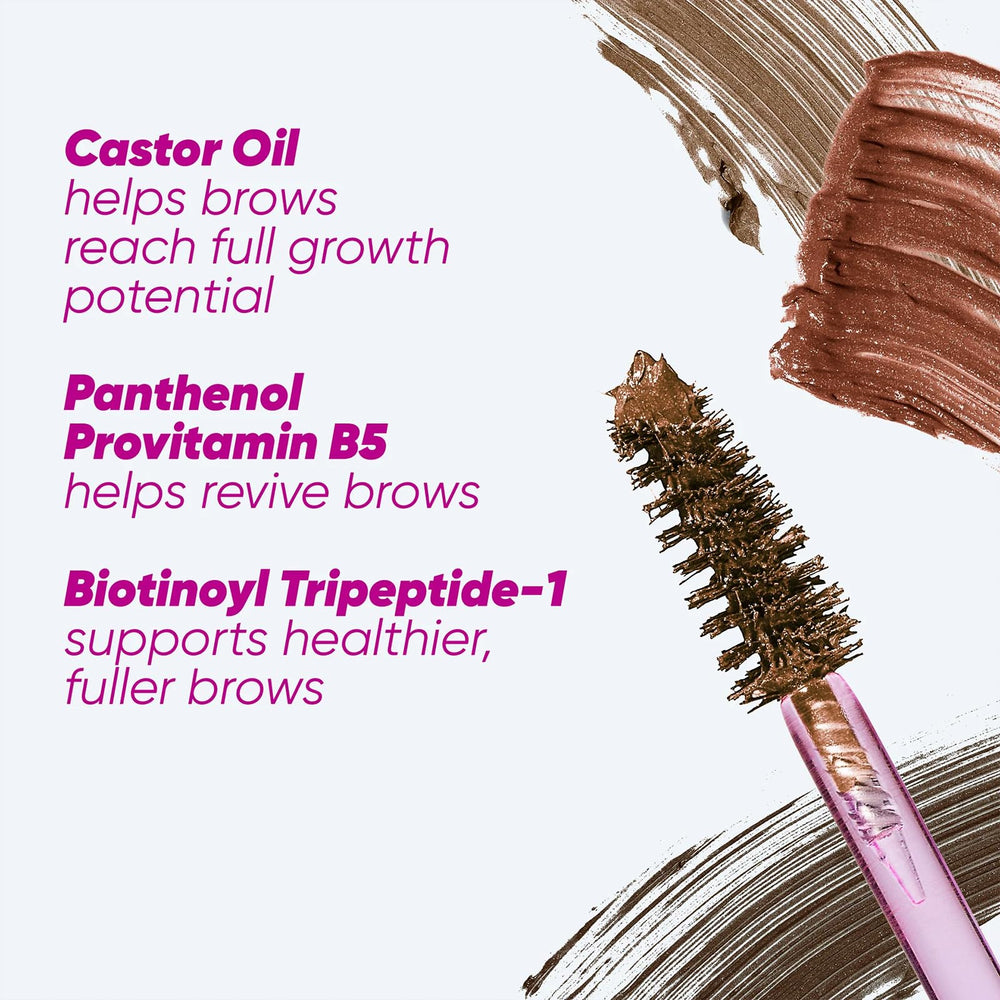 Kosas Air Brow tinted gel grey application shot highlights precise control.