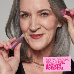 Kosas Air Brow tinted gel grey texture closeup suggests soft, feathered brow finish.