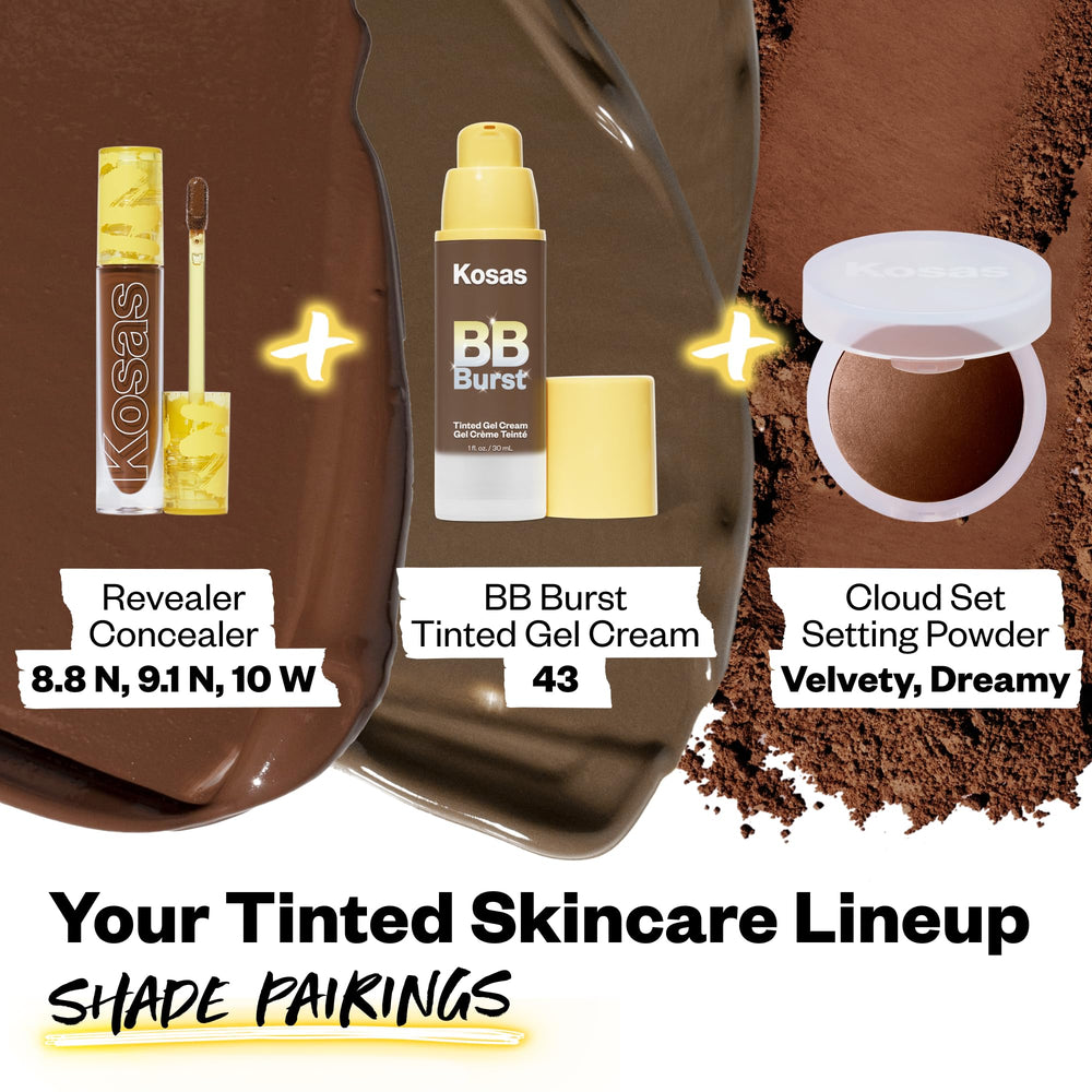 Kosas BB Burst hydration glow visible on the skin for a radiant look.
