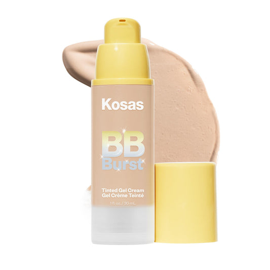 Kosas BB Burst tinted gel cream tube closeup with natural coverage and skin-friendly hydration