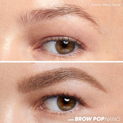 Kosas Brow Pop Nano 1mm stroke detail demonstrates featherlike brows that last all day.