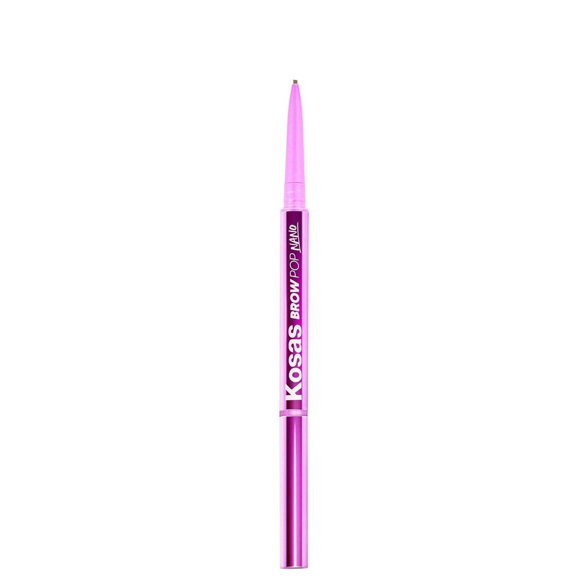 Kosas Brow Pop Nano precision tip closeup shows ultra-fine hairlike strokes for natural brows.