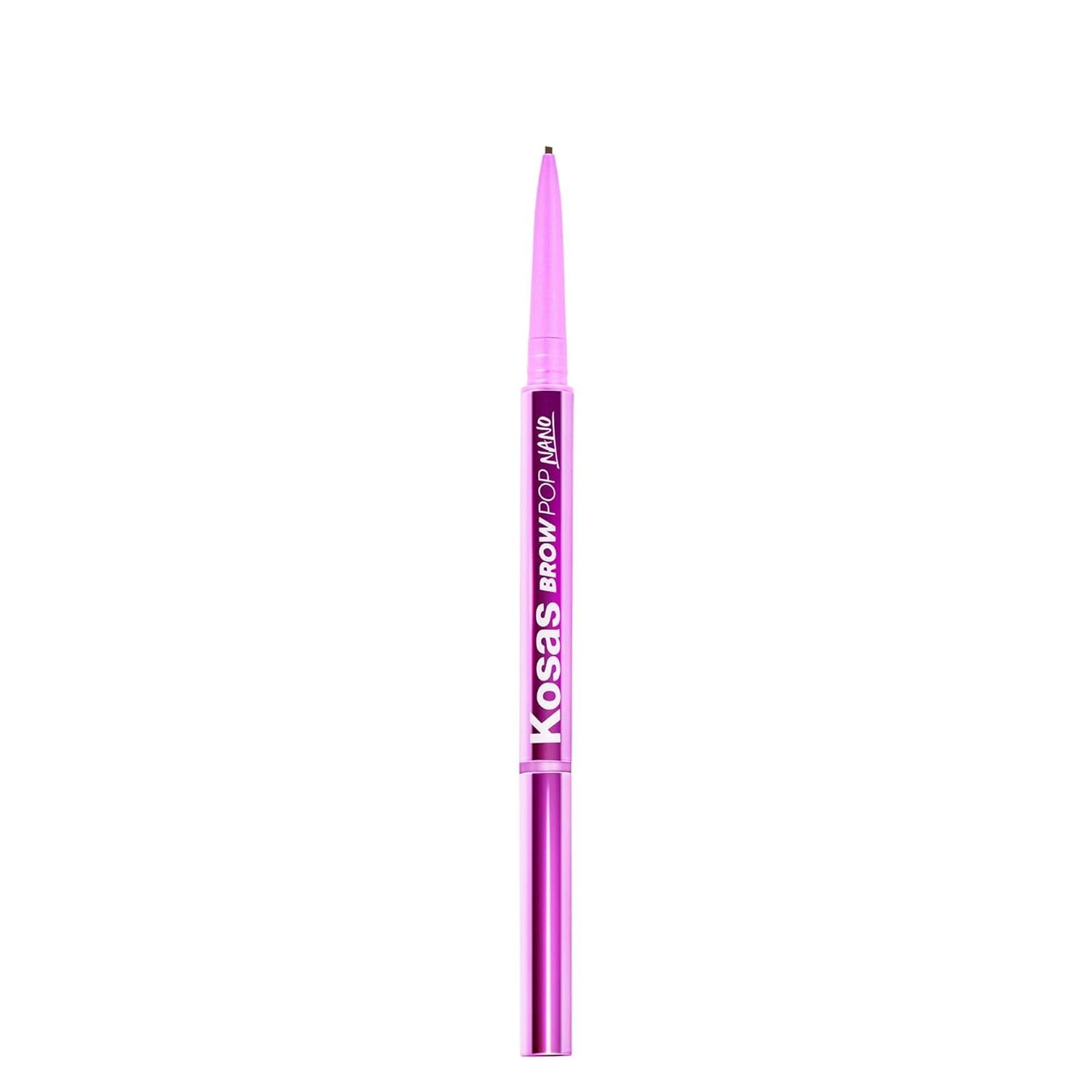 Kosas Brow Pop Nano tip close-up shows ultra-fine 1mm precision for hairlike strokes.