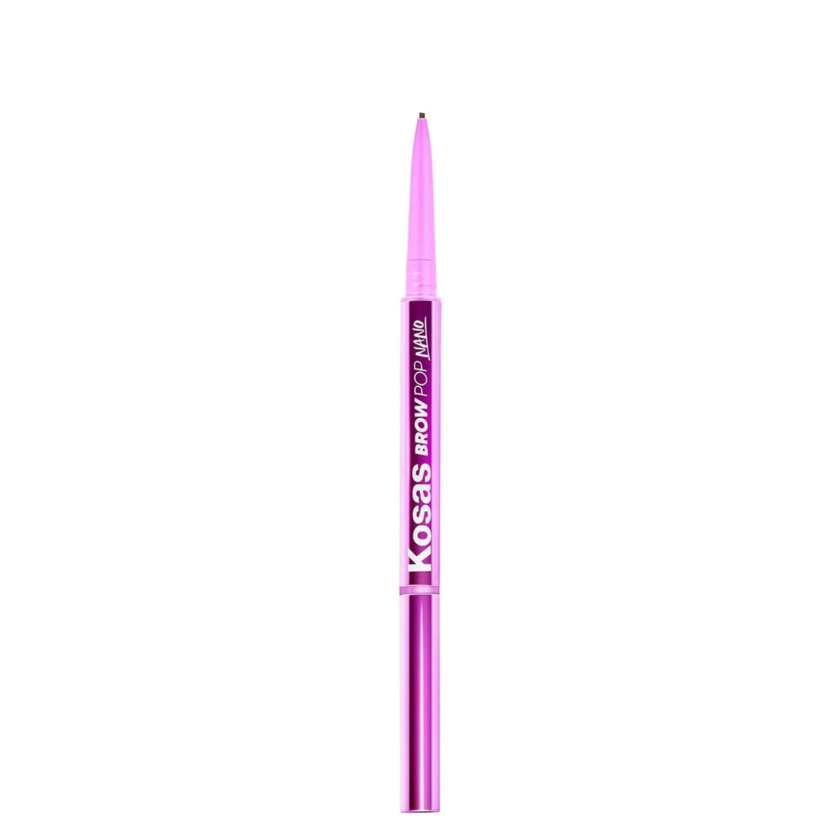 Kosas Brow Pop Nano tip close-up shows ultra-fine 1mm precision for hairlike strokes.