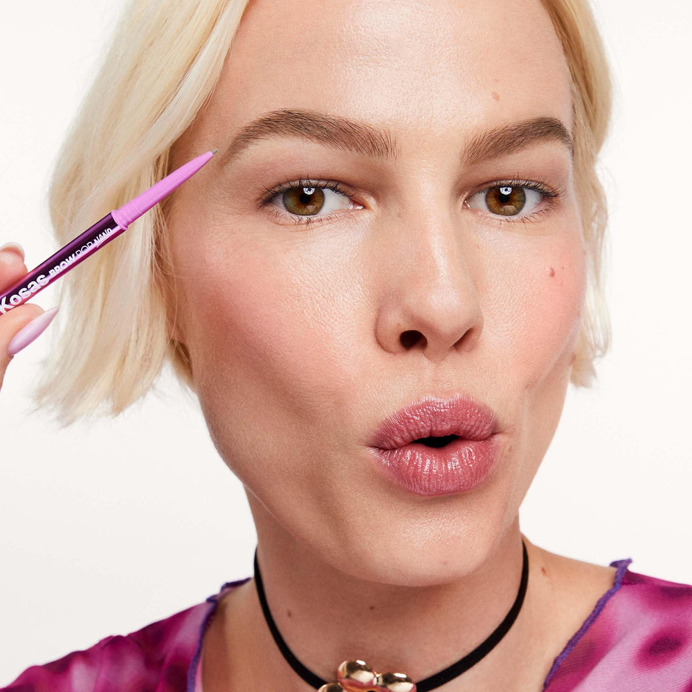 Kosas Brow Pop Nano 1mm tip with wax-based formula for precise control.