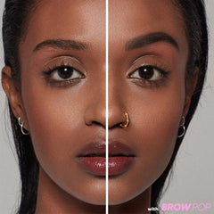 Kosas Brow Pop spoolie blend image highlights seamless blending for a natural finish