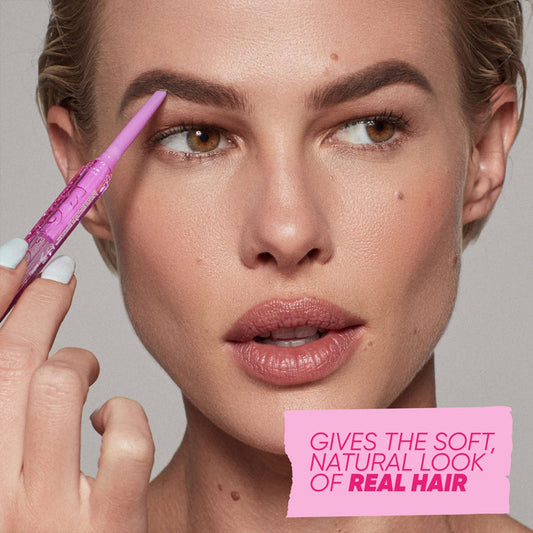 Kosas Brow Pop triangle tip close-up highlights precise feathered strokes.