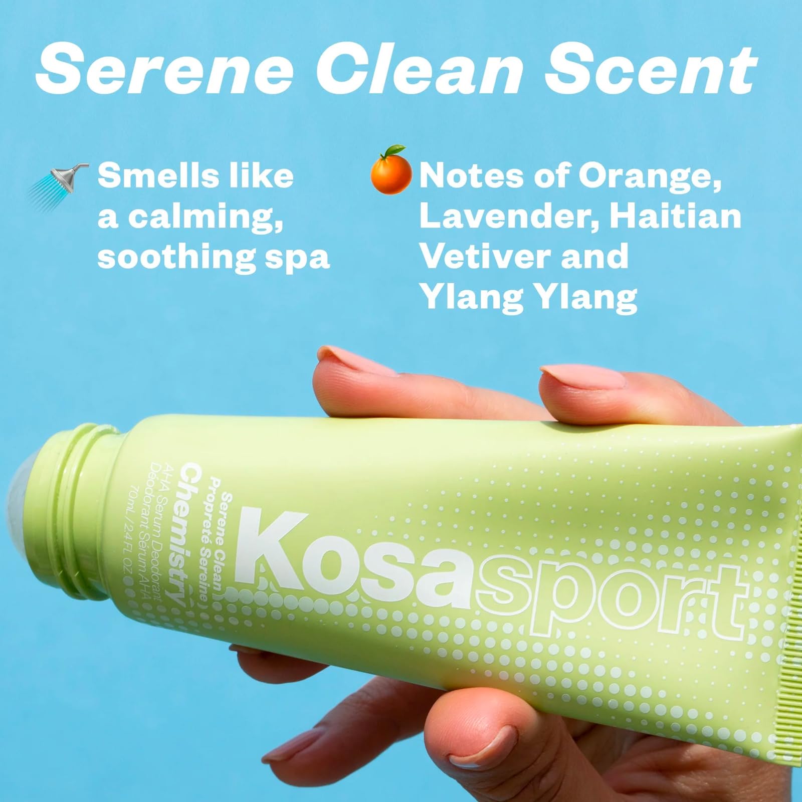 Kosas Chemistry Deodorant roller-ball application close-up for quick daily use.