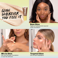 Kosas Glow I.V sponge dab blending glow evenly on the face.