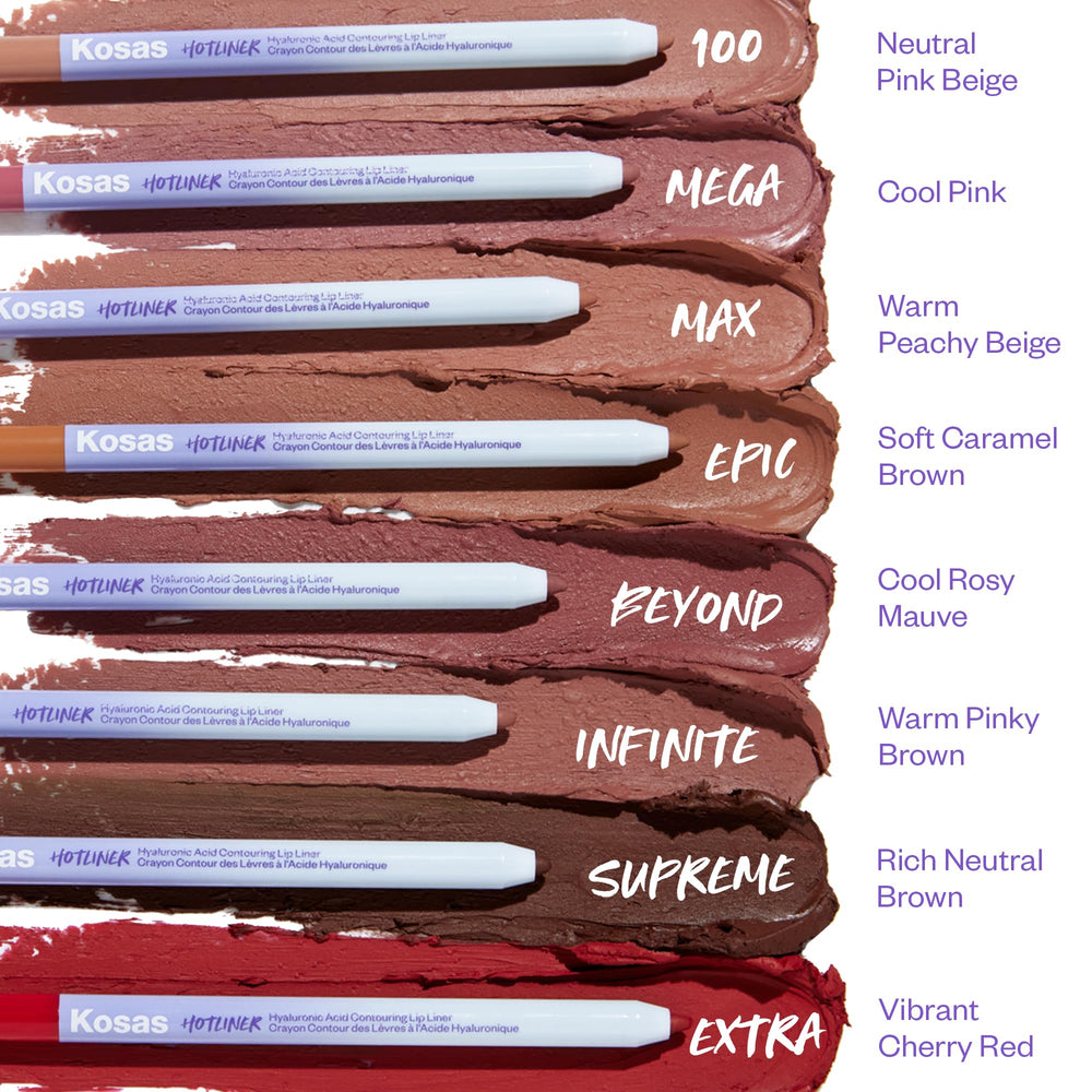 Kosas Hotliner eight-shades range to suit diverse skin tones.