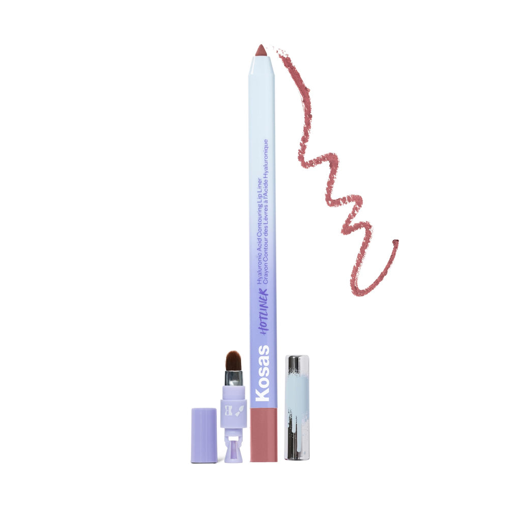 Kosas Hotliner retractable lip liner with built-in sharpener and brush for precise definition.