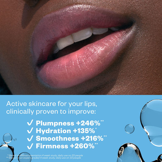 Kosas Lipfuel hyaluronic bead network close-up highlights hydration and moisture retention.