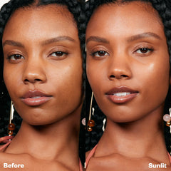 Kosas DreamBeam spread on skin demonstrates easy blend for a soft glow.