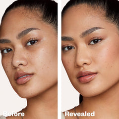 Kosas Revealer application with fingers demonstrates lightweight, breathable coverage