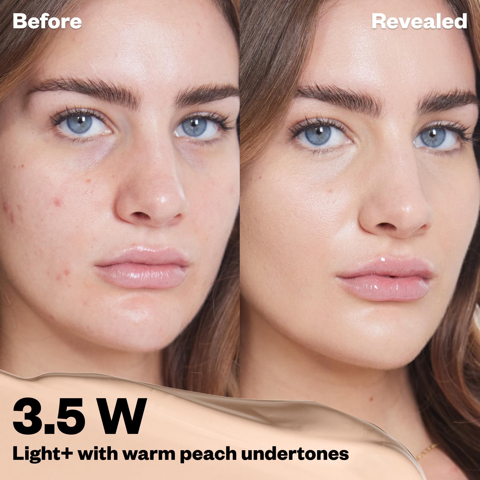 Close-up of applicator tip blending concealer under-eye