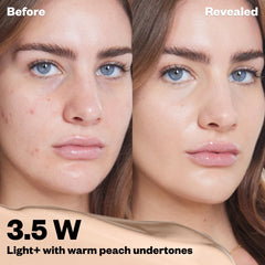Close-up of applicator tip blending concealer under-eye