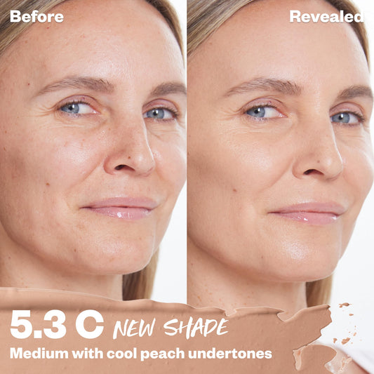 Kosas Revealer Concealer swatch demonstrates buildable medium coverage for imperfections.