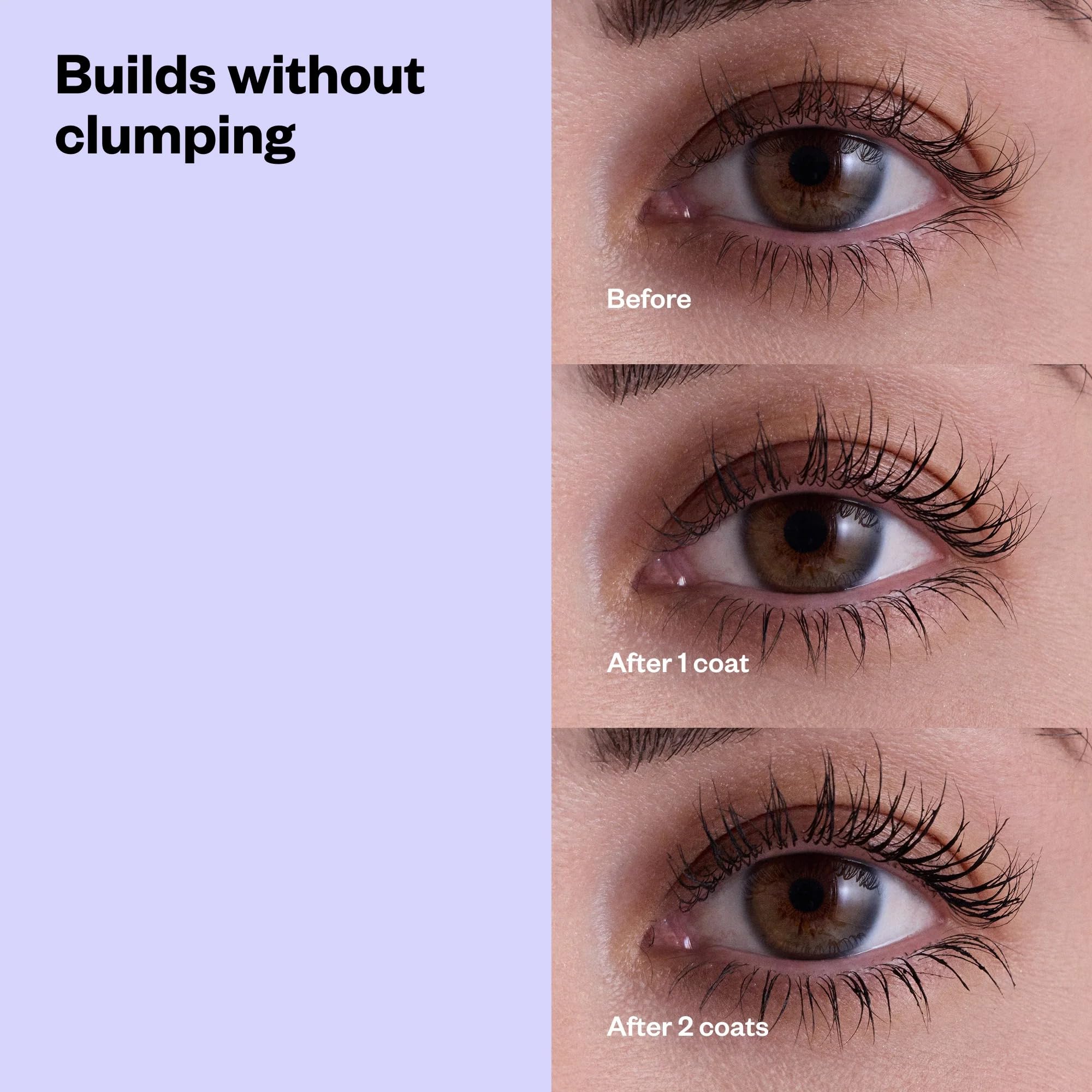 Kosas Soulgazer applied lashes showing length and definition.