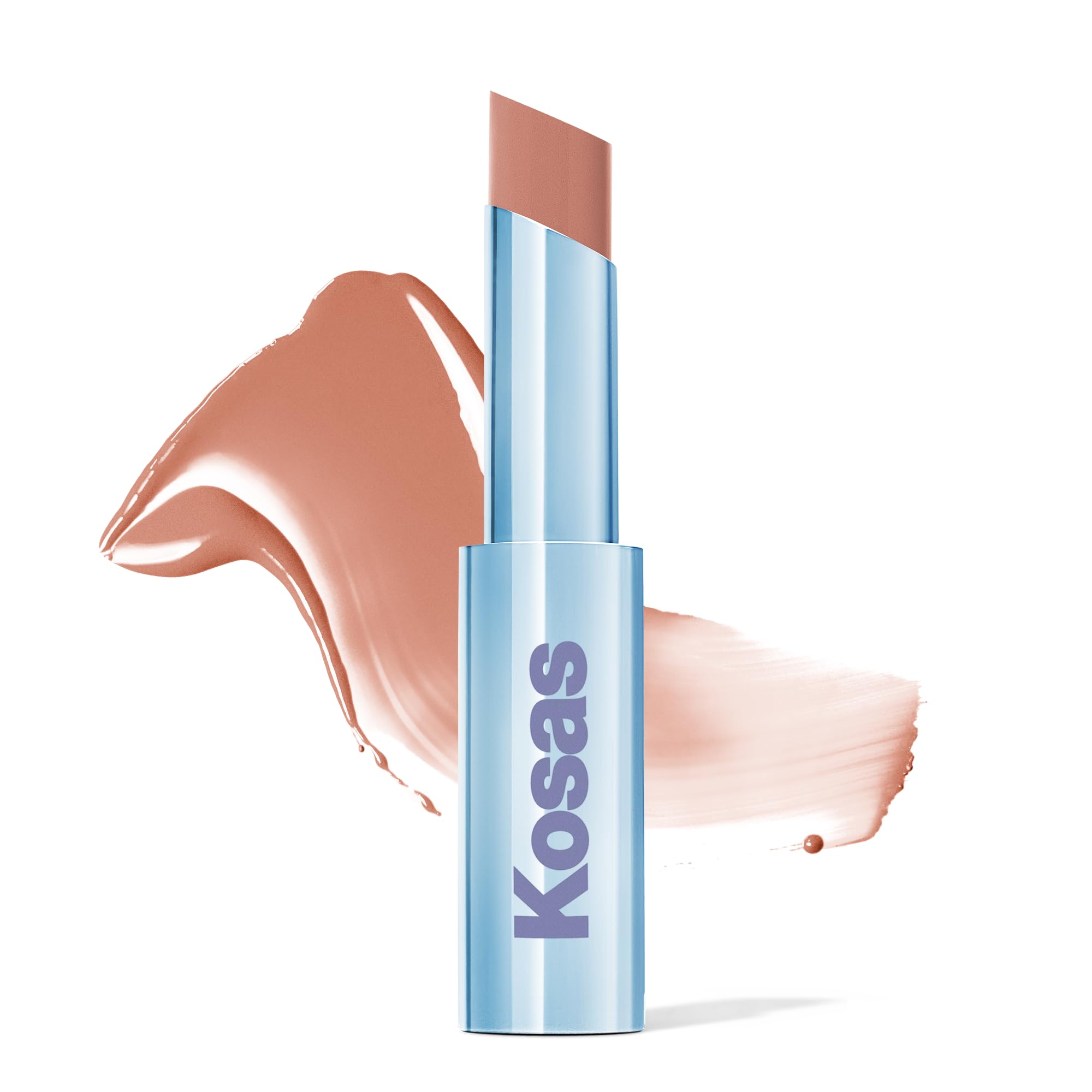 Kosas Wet Stick tube swipe showing instant hydration and sheer color.