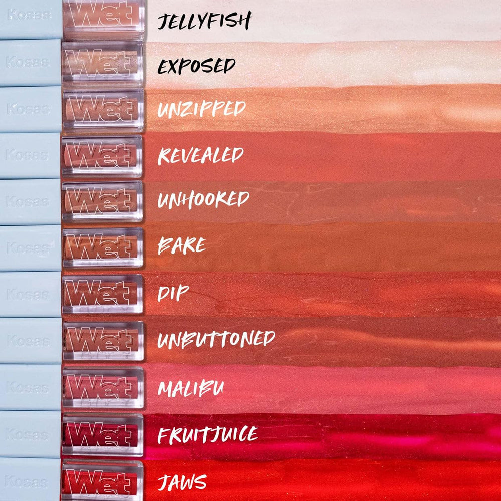 Kosas Wet Lip Oil Gloss packaging highlights clean beauty ethos.