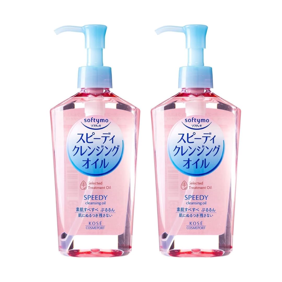 Kose Softy mo Speedy Cleansing Oil bottle pouring to remove makeup residues
