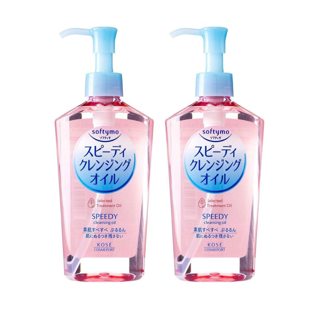 Kose Softy mo Speedy Cleansing Oil bottle pouring to remove makeup residues