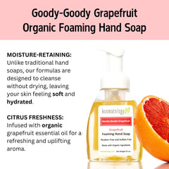Kosmatology Goody-Goody Grapefruit foam closeup highlights rich lather and revitalizing citrus aroma.